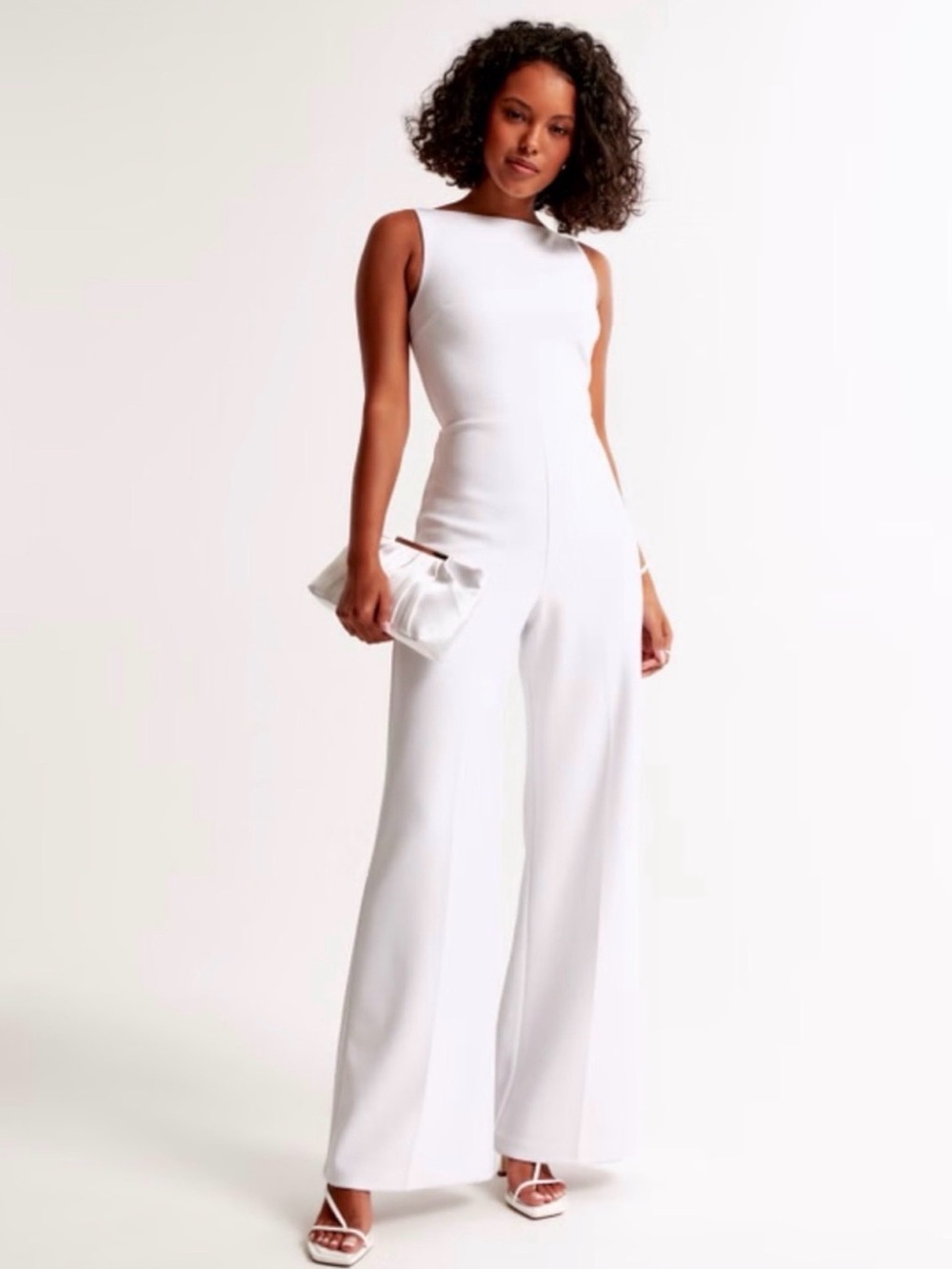 Sleeveless White Wide-Leg Jumpsuit
